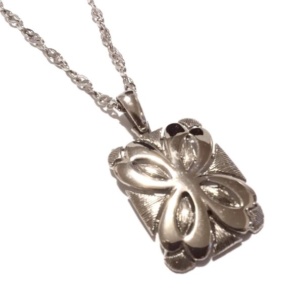 Vintage Silver Tone 60's Style Floral Pendant Necklace 24" - Picture 4 of 6